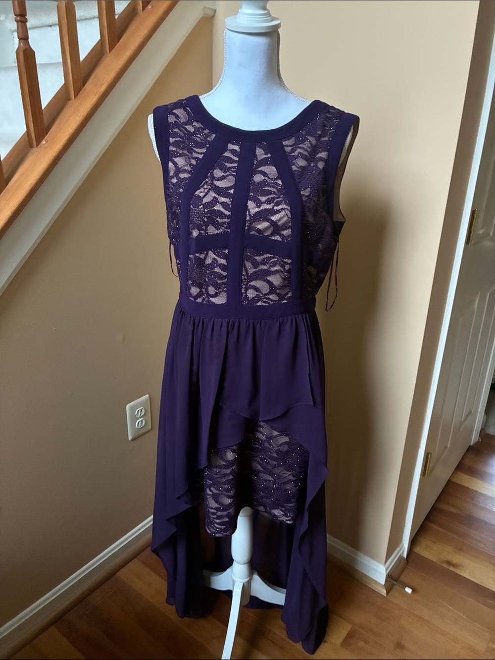 Night Way Collections Deep Purple Lace Asymmetrical Dress